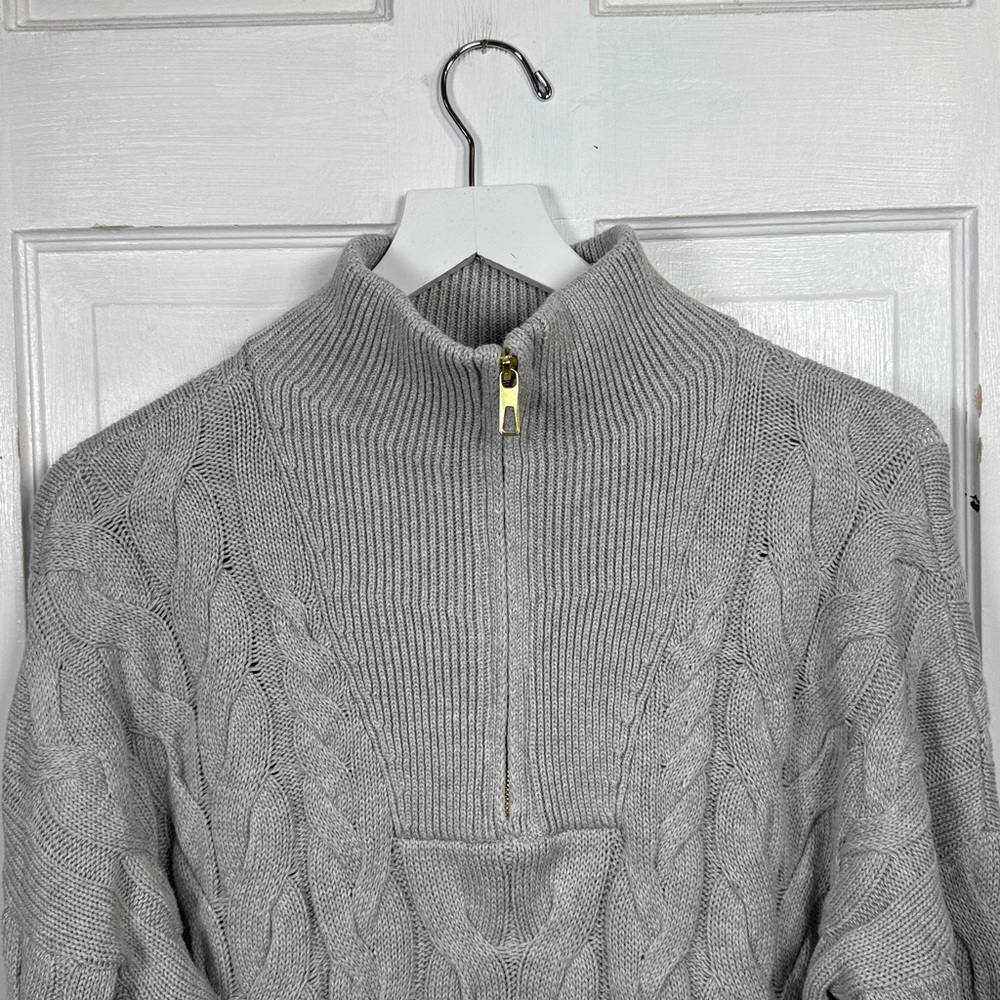 Lands End Women’s 1/4 Zip Cable Knit Drifter Sweater in Gray NEW W2220 Sz M - Picture 3 of 9